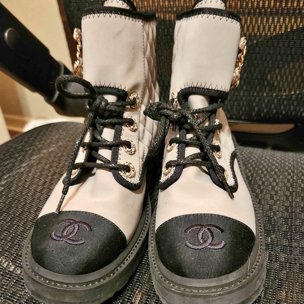 CHANEL CC Logo Combat Boots